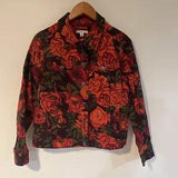 Isaac Mizrahi Live Floral Peoni Stretch Button Front Denim Jacket Red Size 10