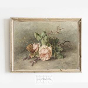 Vintage 1892 Rose Wall Art | Pastel Floral Print | Antique Pink Rose Bouquet Painting | Nursery Wall Art | Nosegay | Botanical Still Life