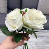 Latex roses, White Austin Rose Bouquet, 3 stems, Real touch roses, Realistic roses, Cream roses, Large Artificial Roses