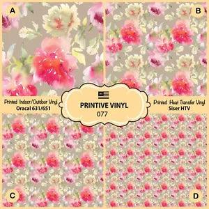 Peony Flowers Pattern Printed HTV, Oracal651, Siser, Craft Vinyl- 077