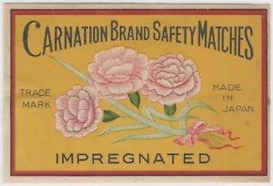 Carnation Brand Safety Household Matches Vintage Flower Label Made in Japan