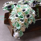 Artificial Flowers Seafoam Green Bouquets, Navy Mint Bridesmaids Bouquets, Real Touch Faux Calla Lilies, Silk Roses, Beach Weddings