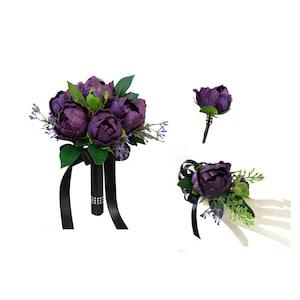 Real Touch Peony Bouquet Corsage Boutonniere-Pick Peony color and Ribbon color