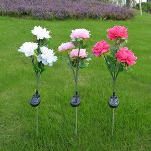 3 LED Solar Power Peony Flower Stake Lights Outdoor Garden Path Landscape Lamps