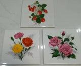 Mid-State Ceramic Tile Trivet Pink Roses, Carnations Strawberry6"X6" Made In USA