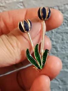 vintage enamel Lily Flowers sterling silver brooch
