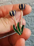 vintage enamel Lily Flowers sterling silver brooch