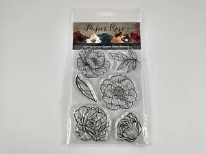 Peonies Paper Rose Photopolymer Cling Stamp Set 4" X 6"
