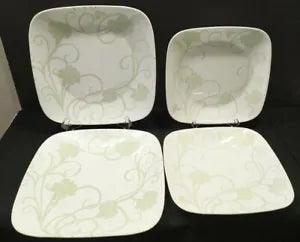 Lot 4 Corelle Eloquence Square Dinner Plates Sage Green White Carnation Floral