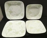 Lot 4 Corelle Eloquence Square Dinner Plates Sage Green White Carnation Floral