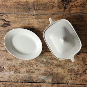 Set of THREE VINTAGE J&G Meakin SOL Sunshine Off White- Serving Platter and Footed Bowl with Lid- Good Condition-Collectors Item Tea Set.