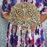 Gold Crystal cascade brooch bouquet, jewel bouquet, alternative Great Gatsby style wedding flowers. by Crystal wedding uk