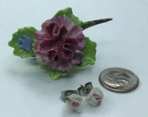 Vtg Signed SYLVAC Staffordshire Made England Pink CARNATION FLOWER Pin Brooch