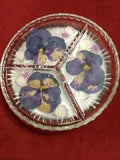 Pressed Floral Glass Purple Hibiscus Flowers Round Framed 7.5" Weight 2lbs