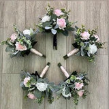 Boho bridesmaid bouquets, premium white blush & light pink roses greenery bridal bouquet, real touch wedding bouquet, realistic faux flowers