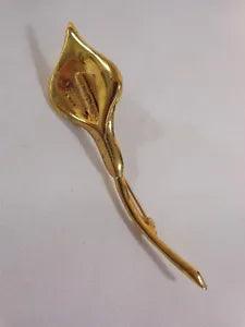 Calla Lily Pin Brooch 4" Gold Tone Flower