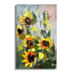Sunflower painting Original oil art Christmas gift ideas Small painting