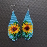 Beaded earrings sunflowers Spring earrings