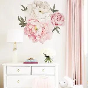 PVC Pink Peony Flower Art Wall Sticker Living Room Decals Home DIY Decor 30*90cm