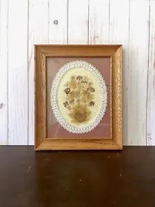 Framed Dried Flowers Vintage Wooden Frame Cottagecore Purple Pansies Farmhouse