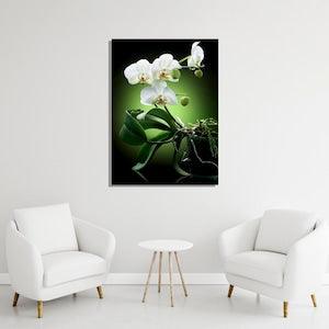 White Orchid Wall Art, Flowers Lover New Home Gift, Glass Calming Floral Office Decoration, Houseplants Decor