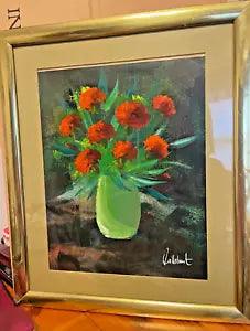 Original ACRYLIC FLORAL 'CARNATIONS' Painting by Raymond CALLEBAUT -FRAMED