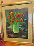 Original ACRYLIC FLORAL 'CARNATIONS' Painting by Raymond CALLEBAUT -FRAMED