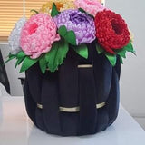 Handmade satin flower basket with peonies bouquet, unique gift, home decor