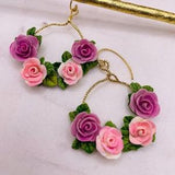 floral artisan earrings |floral clay earrings| Botanical earrings |floral bouquet earrings| statement earrings | Cream Pink Floral Earrings