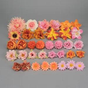 36Pcs Flower Head Combo Set Bulk Faux Silk  DIY hand Craft Wreath Accessories