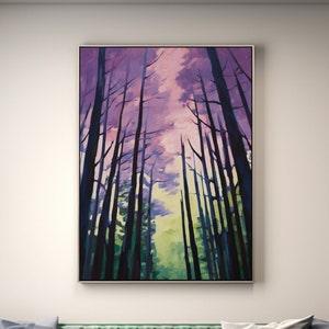 Abstract Forest Painting Canvas Print | Pine Forest Artwork | Pink & Green Wall Art Room Decor | Contemporary Home Decor