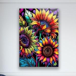 Tempered Glass Wall Art Stained Wall Decor-Flower Stained Home Decor-Glass Printing-Extra Large Wall Art Gifts for her-SunFlower Wall Art