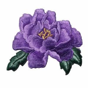 Peony Flower Sew Iron Patches Badge Purple Embroidery Bag Hat Jeans DIY Clothes