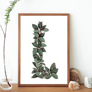 Botanical Letter L Alphabet Print- Ludisia Discolor Painting- Letter L Jewel Orchid Typography Print- Alphabet Monogram Botanical Wall Art
