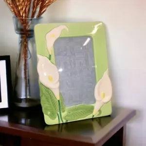 Vintage Ganz Green Ceramic 5x3 Glaze Photo Frame 3D Calla Lilies Beautiful