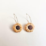 Sunflower Gold Hoop Polymer Clay Earrings, Clay Flower Earrings