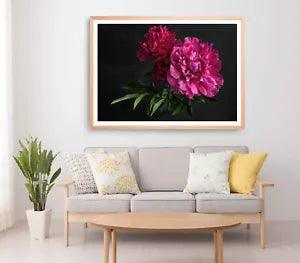 Pink Peony Print, Peony Wall Art,Peony with Leaves Framed Flower Wall Art,Floral