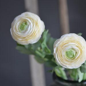 Artificial Ranunculus, Soft Ranunculus, White Green Ranunculus, DIY Wedding Flowers Silk Bridal Bouquets Wedding Centerpieces