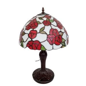 Stained glass lamp - Red rose lamp - Romantic home decor - Cottagecore home decor - rose bouquet