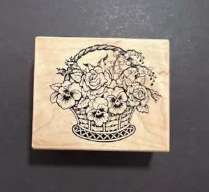 F-467 Flower Floral Basket Roses Lily USA PSX 1993 rubber stamp 2.25"x 2.75"