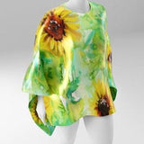 Sunflower Silk Scarf for Women Handmade, Hand painted Silk Scarf Green Yellow, Sunflower Gifts for her unique Silk Shawl HeadScarf Mom Gift