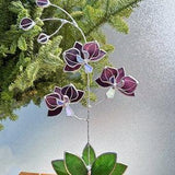 Stained glass Orchid flower ???Rich Elderberry???, Suncatcher flower 3D, plant, Wedding Christmas Gift , Outdoor decor