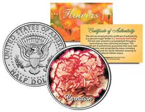 CARNATION FLOWER JFK Kennedy Half Dollar U.S. Colorized Coin