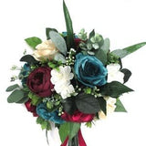 Wedding Bouquet, 17 piece Bridal bouquet set, BURGUNDY TEAL Eggplant CHAMPAGNE Beige, Wedding Silk flower Bouquet Bridesmaid "RosesandDreams