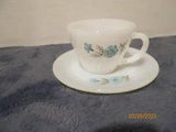 VTG FIRE KING BONNIE BLUE CARNATION FLOWER COFFEE/TEA CUP & SAUCER SET