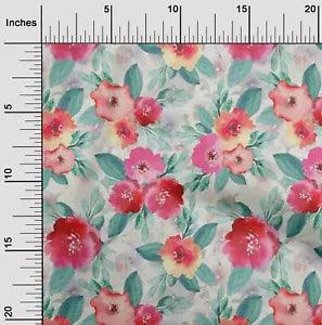 oneOone Cotton Poplin Fabric Watercolor Leaves & Peony Floral Print-mh9