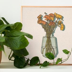Ranunculus Print Retro Still Life Neutral Minimalist Bouquet Flowers Watercolor Japandi Organic Wall Art Cottagecore Vase Brooke Bustamante