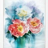 Peony Hand Painted Watercolour, Garden Flowers Art, Rose White Chinese Peony Decor, Unversal Gift For Flower Lover, A4 Sketch Painting