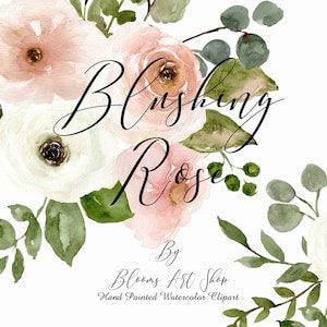 Watercolor Blush Rose Clipart White Wedding Pink Rose Bouquets and Clip-art. WC320