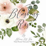 Watercolor Blush Rose Clipart White Wedding Pink Rose Bouquets and Clip-art. WC320